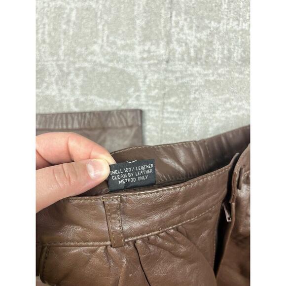 Vintage Avanti Brown Leather High Rise Slim Pants Womens 8 Made In Korea - Picture 3 of 8